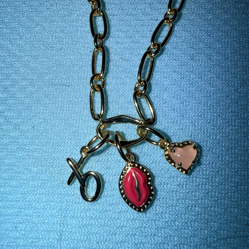 Kendra Scott Charm Necklace NEW 14K Gold Over Brass Lips Heart XO Paperclip
